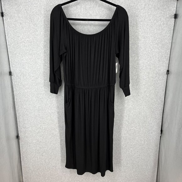 Torrid Midi Supersoft Knit Slit Dress Size 2X Black Casual Pockets Stretch NEW - Picture 1 of 13